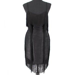 BALMAIN Patchwork Fringe Flapper Sleeveless Black 36 Dress NEW Sweetheart Mini